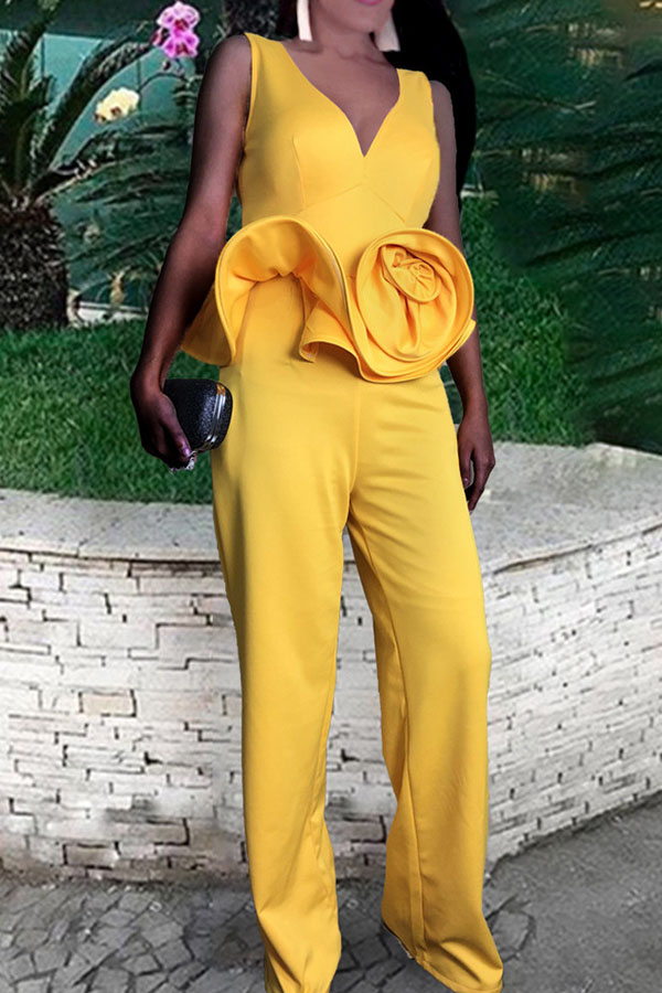

Lovely Stylish Flounce Design Yellow One-piece Jumpsuit