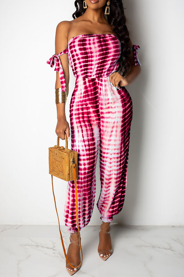 

Lovely Casual Lace-up Print Red One-piece Jumpsuit