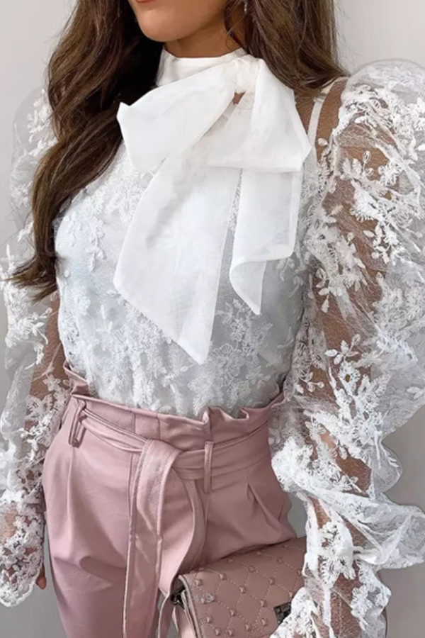 

Lovely Sweet Lace See-through White Blouse