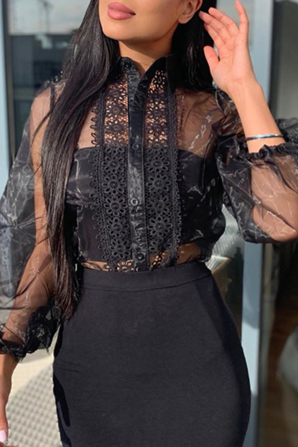 

Lovely Trendy See-through Black Blouse