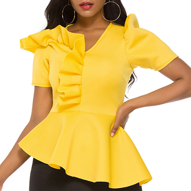 

Lovely Trendy Flounce Design Yellow Blouse