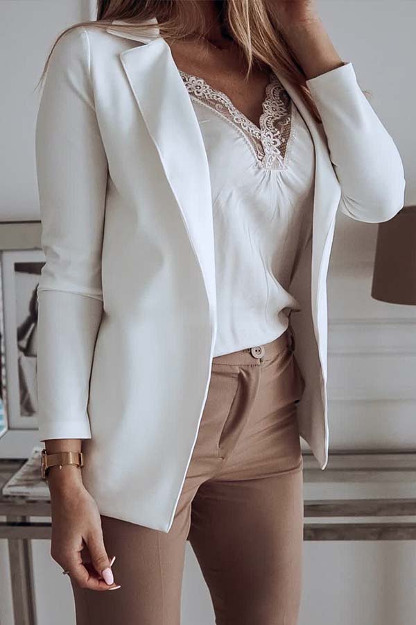 

Lovely Casual Basic White Blazer