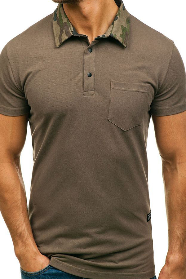 

Lovely Casual Buttons Design Brown T-shirt