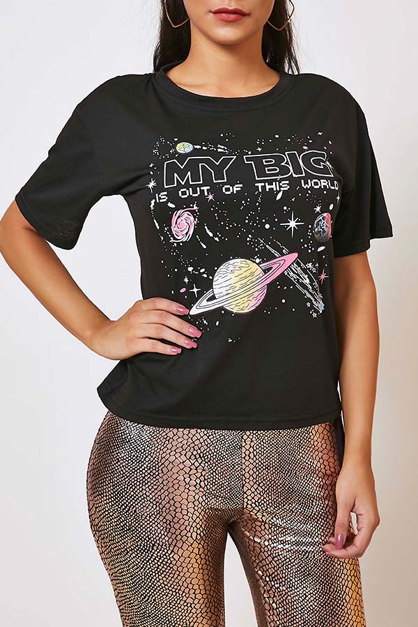 

Lovely Chic Print Black T-shirt