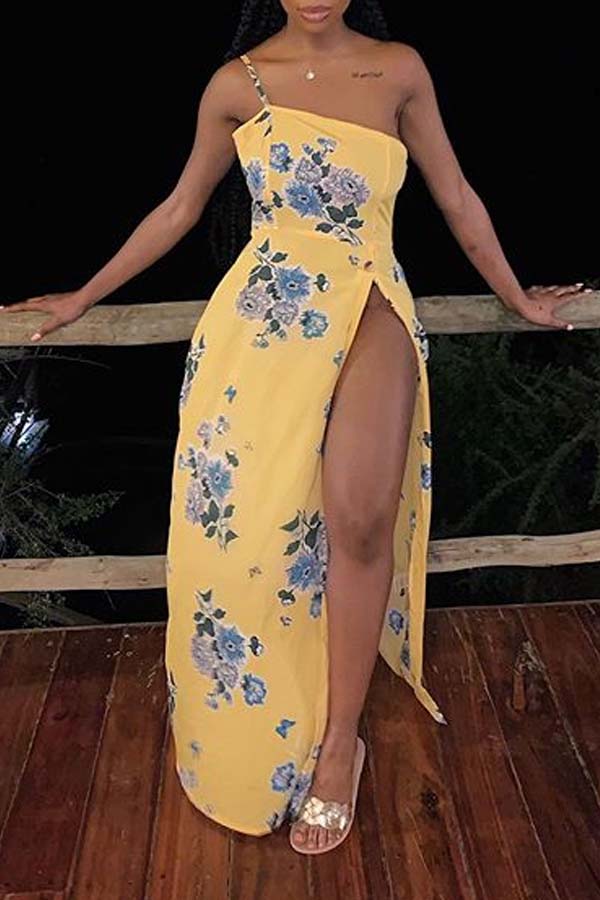 

Lovely Trendy Print Yellow Ankle Length Dress