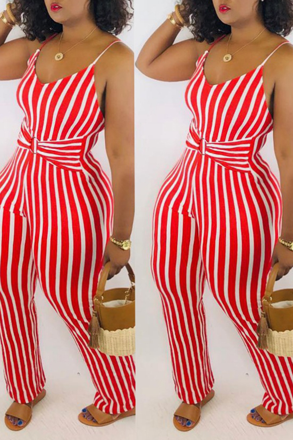 

Lovely Casual Striped Red One-piece Jumpsuit