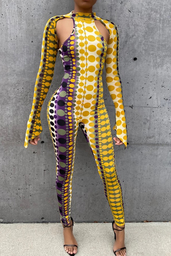 

Lovely Trendy Print Yellow One-piece Jumpsuit
