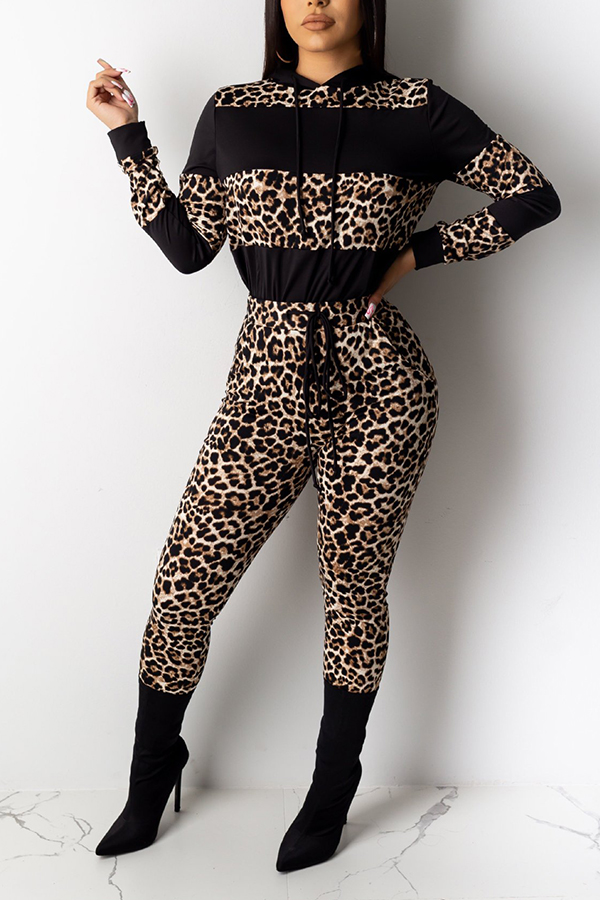 

Lovely Casual Leopard Print Black Two-piece Pants Set