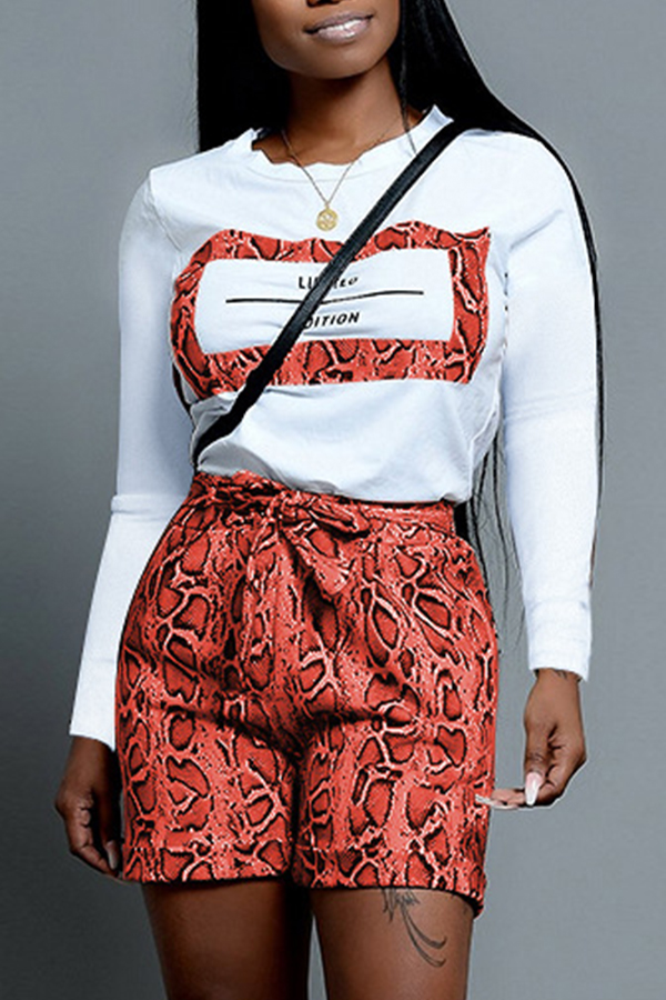 

Lovely Casual Snakeskin Print Jacinth Two-piece Shorts Set