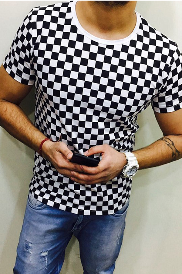 

Lovely Casual Grid Print White T-shirt
