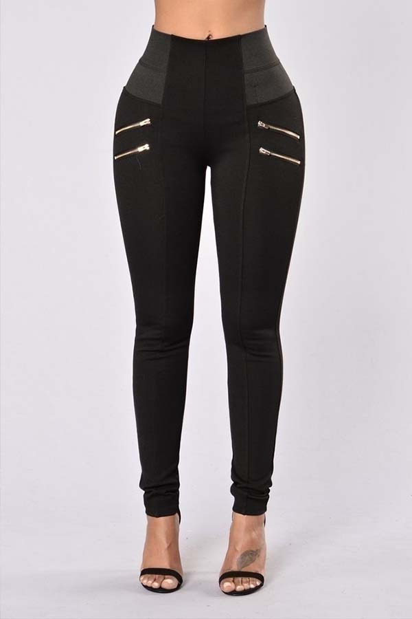 

Lovely Leisure Zipper Design Black Pants