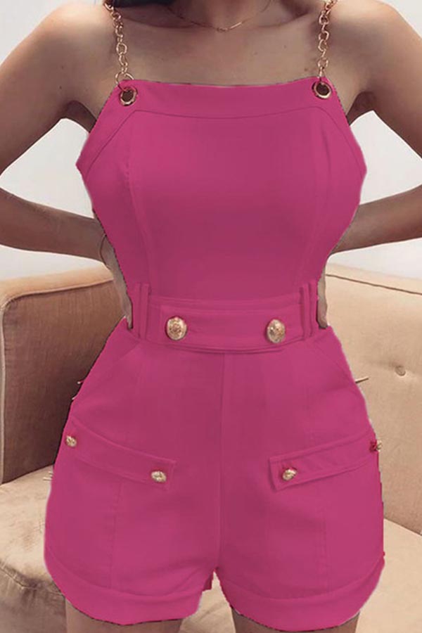 

Lovely Stylish Buttons Design Rose Red One-piece Romper