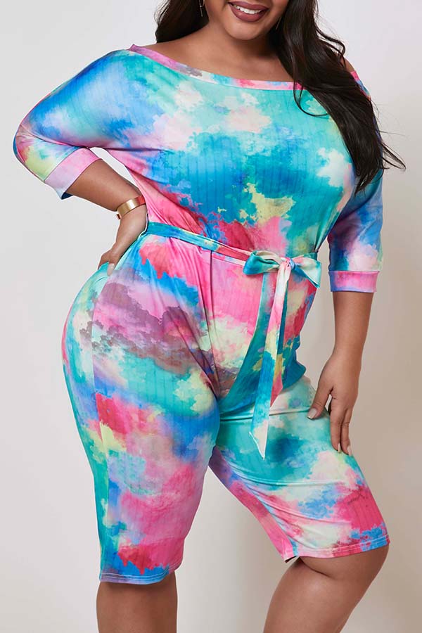 

Lovely Leisure Tie-dye Croci Plus Size One-piece Romper