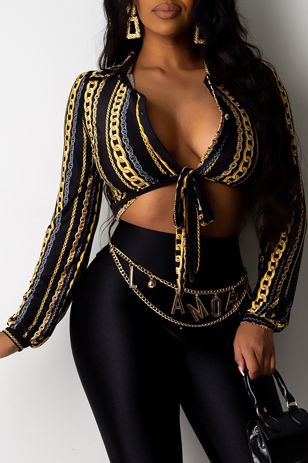 

Lovely Casual Lace-up Black Blouse