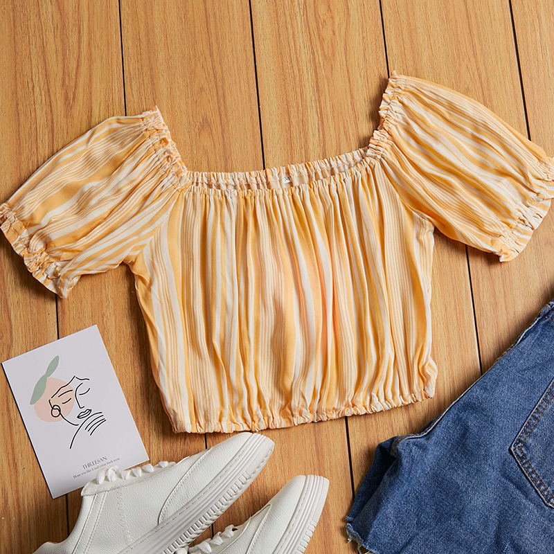 

Lovely Leisure Striped Print Yellow Blouse