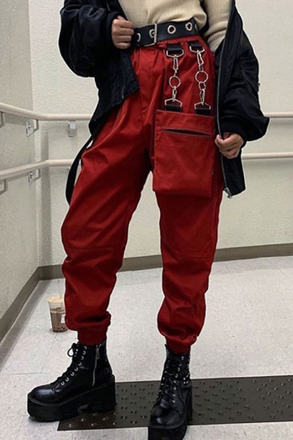 

Lovely Trendy Pocket Patched Red Pants