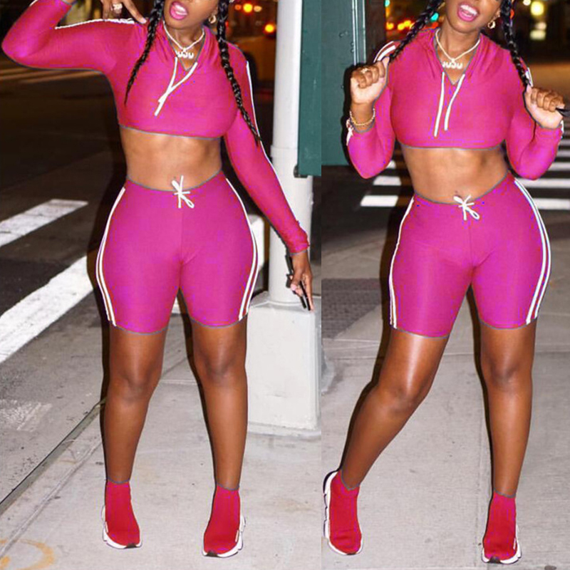 

Lovely Sportswear Basic Rose Red Two-piece Shorts Set