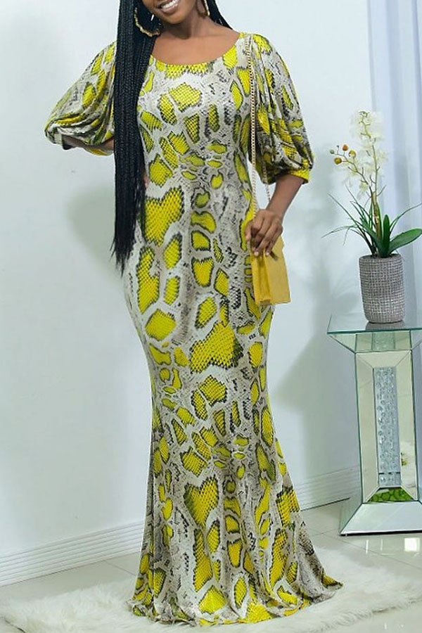 

Lovely Trendy Snakeskin Print Maxi Dress, Cobra