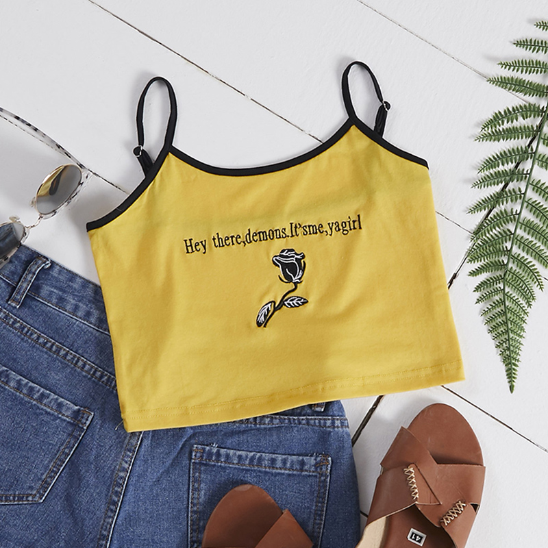 

Lovely Casual Embroidered Yellow Camisole