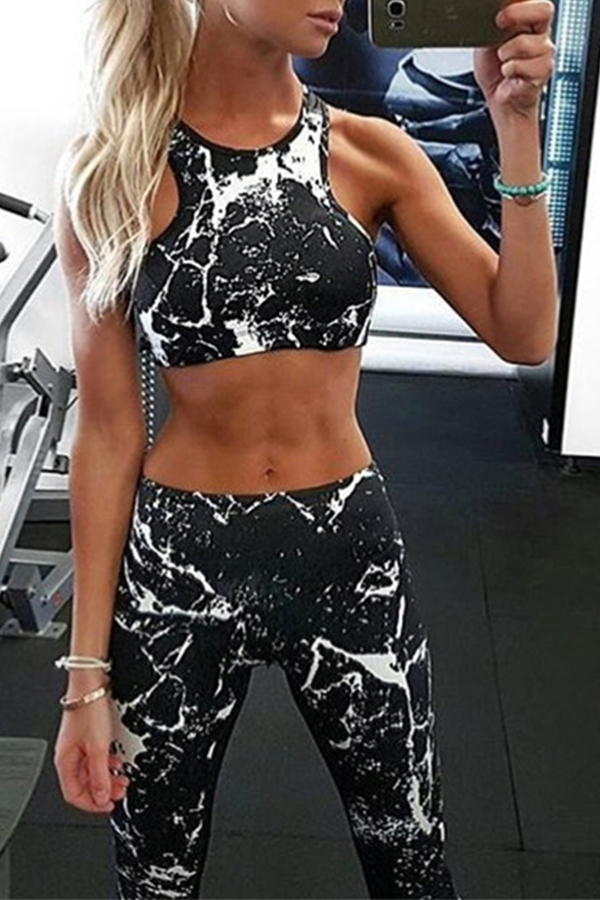 

Lovely Sportswear Print Black Two-piece Pants Set
