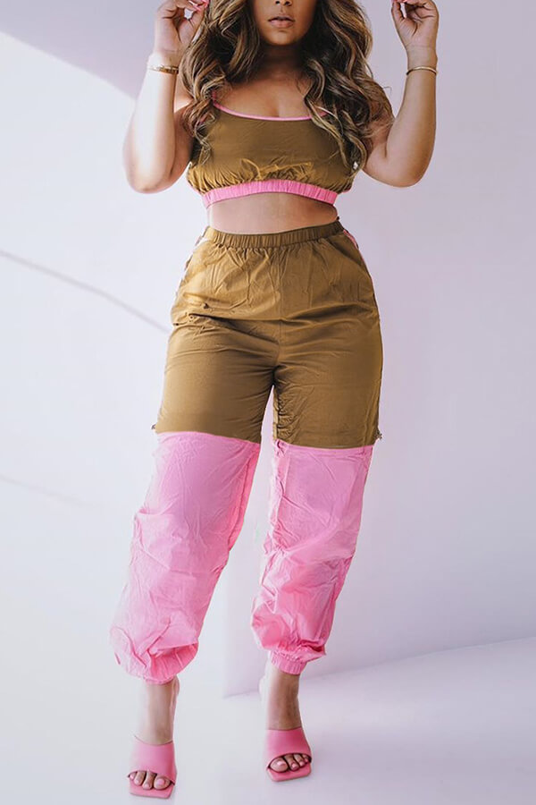 

LW Casual Patchwork Pink Two-piece Pants Set