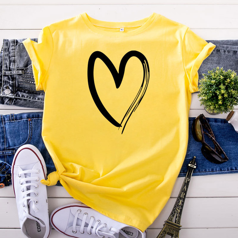 

Lovely Leisure Heart Print White T-shirt, Yellow