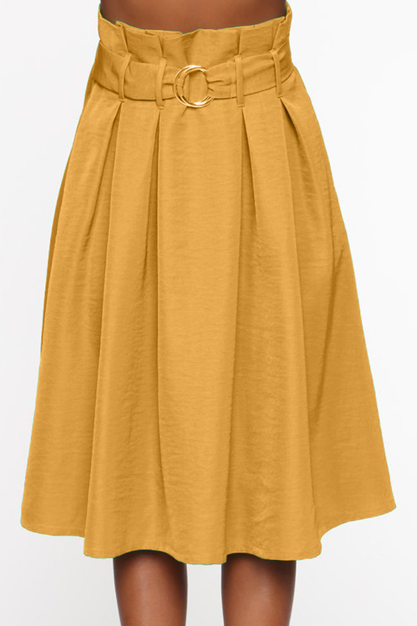 

Lovely Casual Fold Design Yellow Skirt