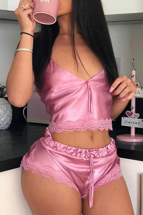 

Lovely Sexy Basic Pink Sleepwear