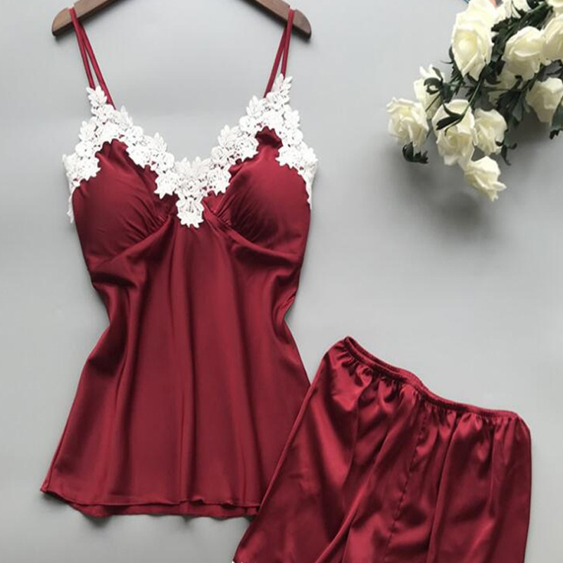 

Lovely Sexy Lace Patchwork Wine Red Sleepwear