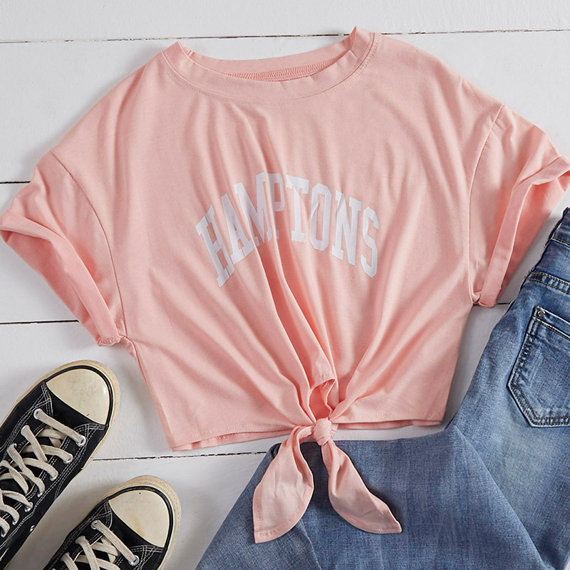 

Lovely Leisure O Neck Letter Print Rose Red T-shirt