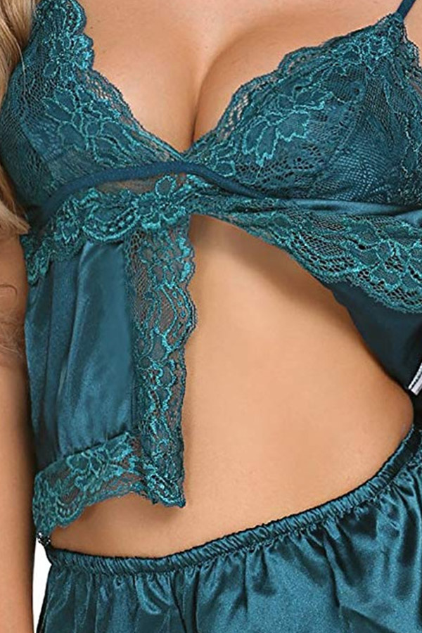 

Lovely Sexy Lace Hem Blackish Green Babydolls, Black green