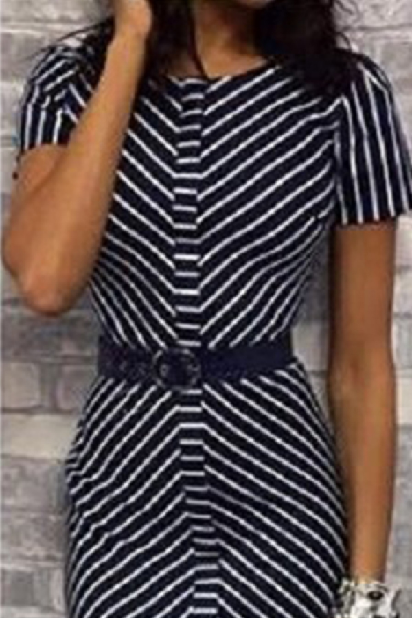 

Lovely Casual Striped Dark Blue Knee Length Dress