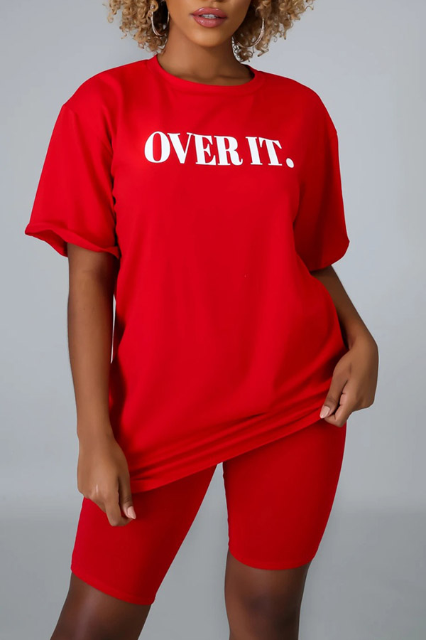 

Lovely Casual Letter Print Red Two-piece Shorts Set