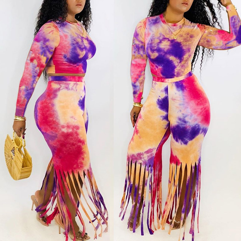 

Lovely Casual Tie-dye Rose Red Two-piece Pants Set