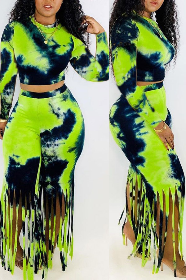 

Lovely Casual Tie-dye Green Two-piece Pants Set