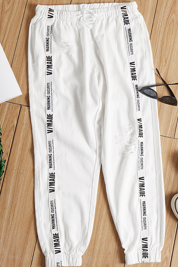 

Lovely Casual Patchwork White Jeans