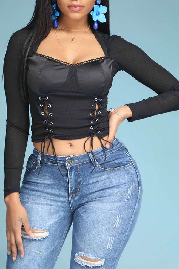

Lovely Sexy Bandage Design Black Blouse