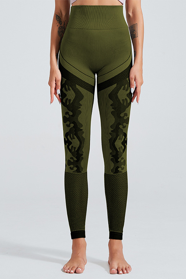 

Lovely Sportswear Patchwork Army Green Leggings