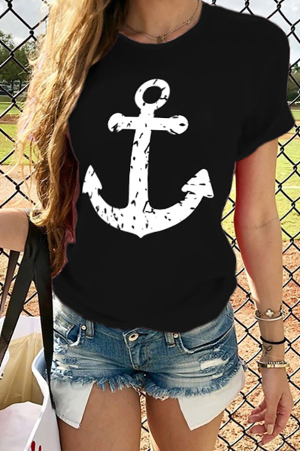 

Lovely Casual O Neck Print Black T-shirt