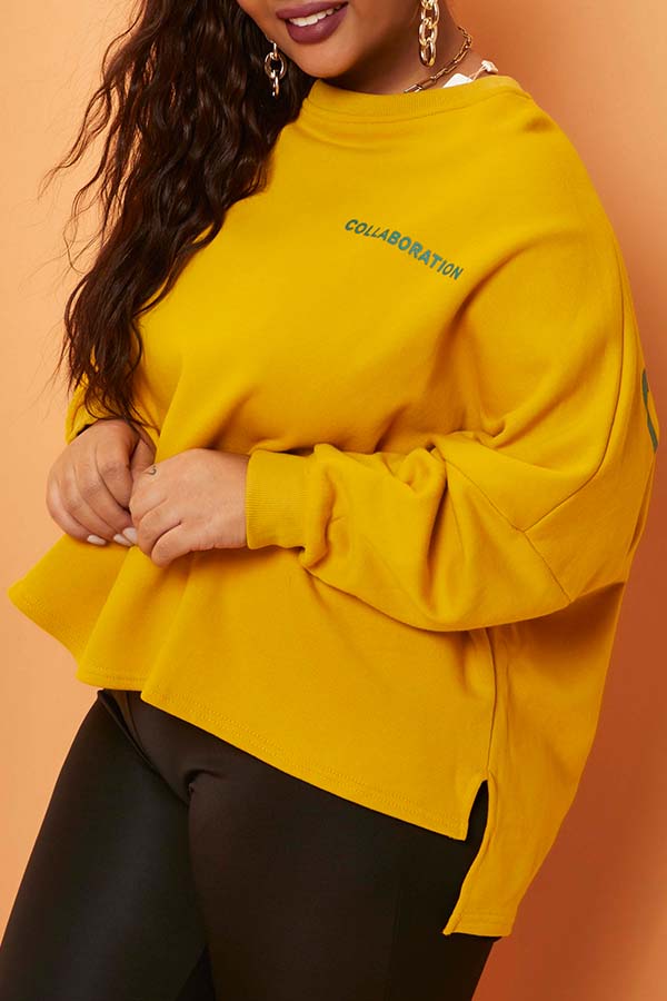 

Lovely Leisure Letter Print Yellow Plus Size Hoodie
