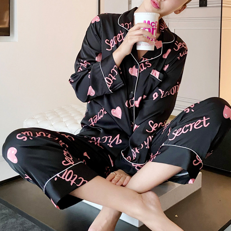 

Lovely Sweet Print Black Sleepwear