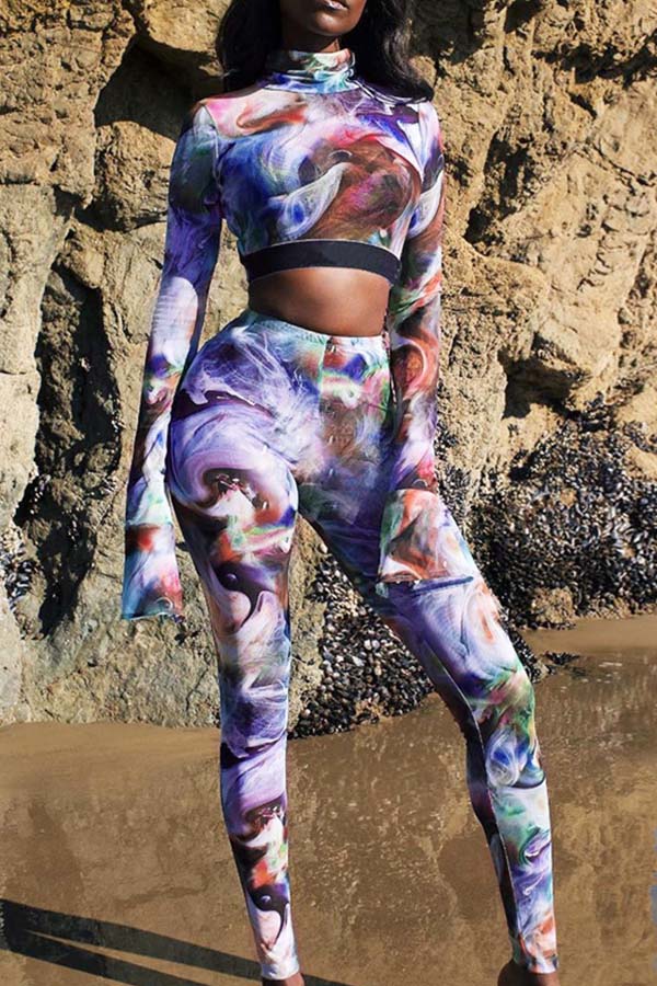 

Lovely Sportswear Print Purple Two-piece Pants Set