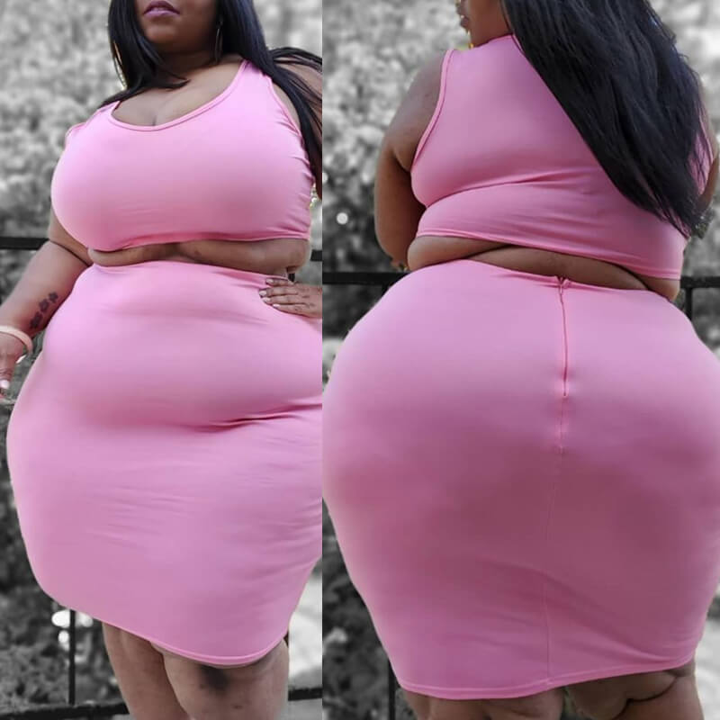 

Lovely Casual O Neck Sleeveless Light Pink Two-piece Skirt Set