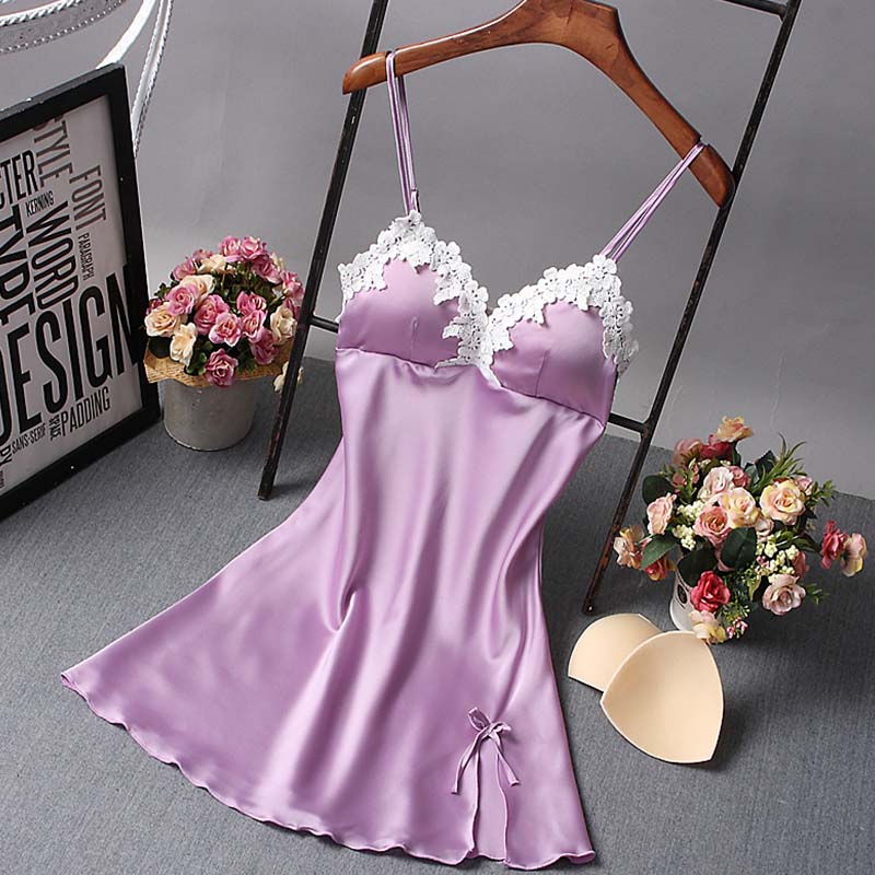 

Lovely Sexy Lace Hem Purple Sleepwear