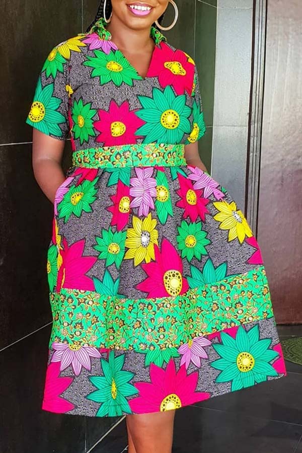 

Lovely Casual Print Green Knee Length Dress