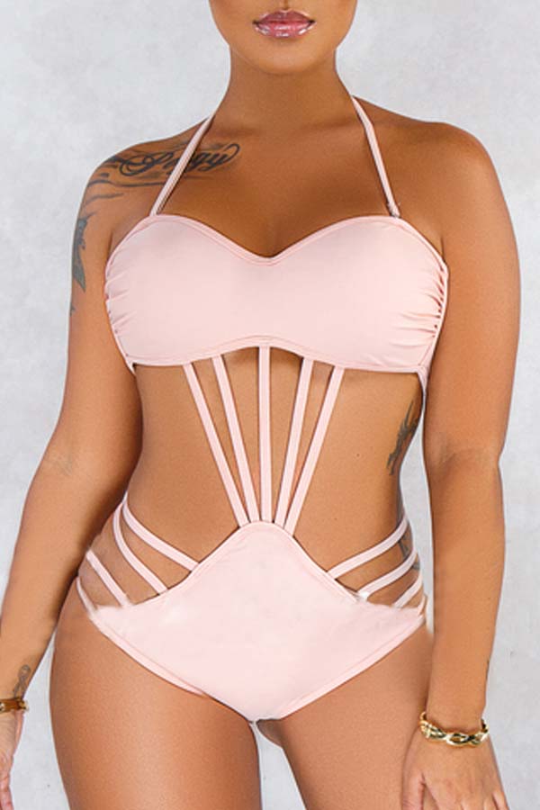 

Lovely Hollow-out Pink One-piece Swimsuit