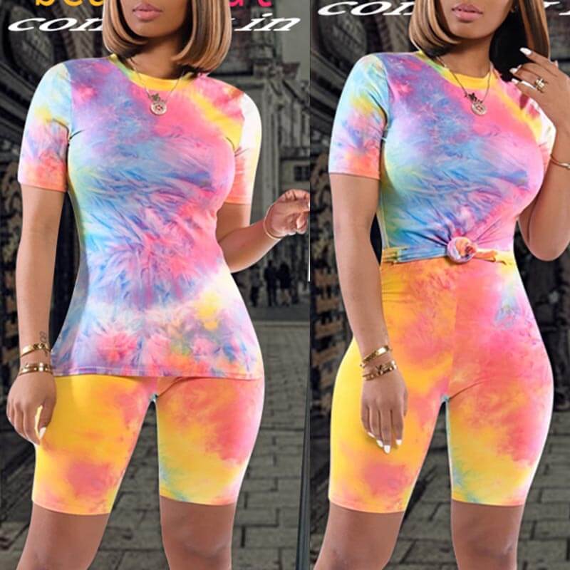 LW Casual Print Multicolor Two-piece Shorts Set