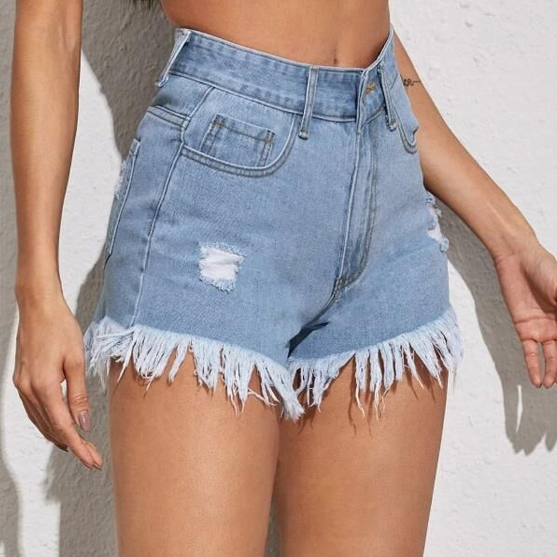 

Lovely Casual Tassel Design Baby Blue Shorts