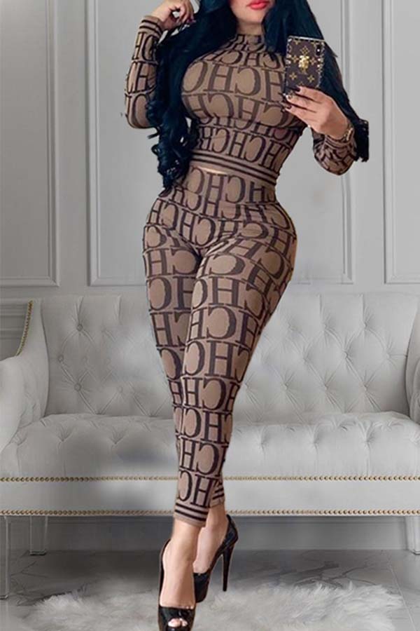 

Lovely Trendy Print Khaki Two-piece Pants Set