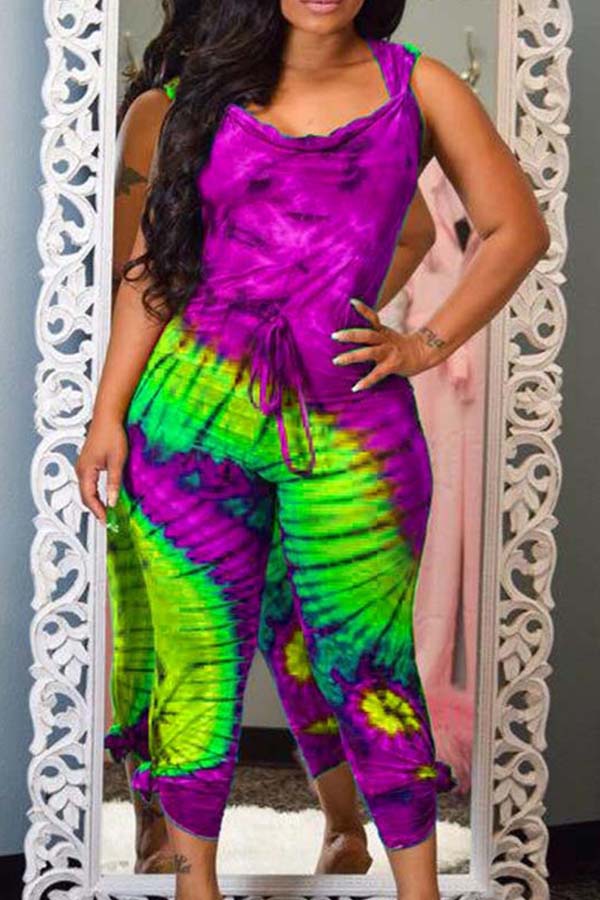 

Lovely Bohemian Print Purple One-piece Jumpsuit
